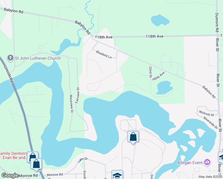 map of restaurants, bars, coffee shops, grocery stores, and more near 3261 Fairhaven Drive in Allegan