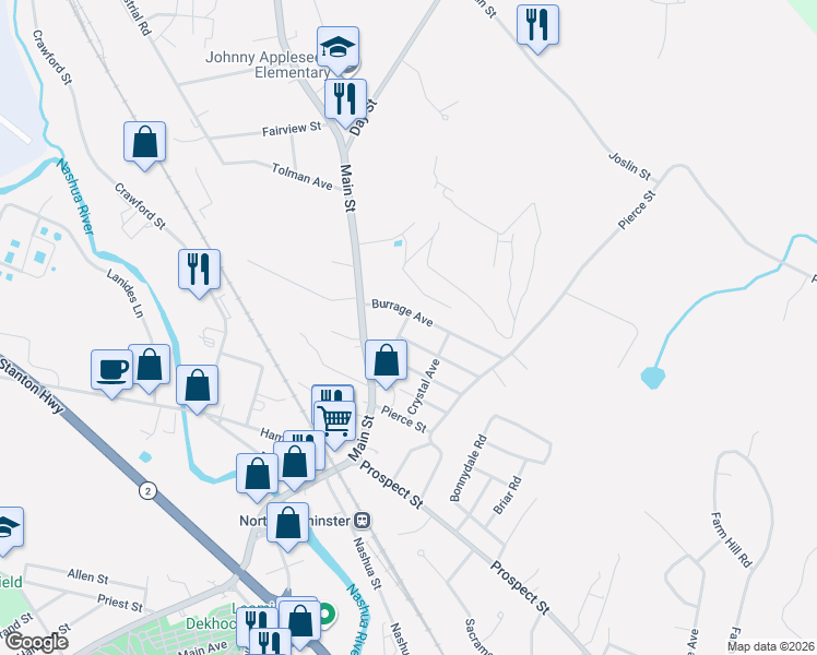 map of restaurants, bars, coffee shops, grocery stores, and more near 10 Mascoma Street in Leominster