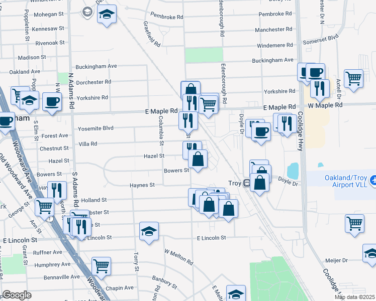 map of restaurants, bars, coffee shops, grocery stores, and more near 1999 Hazel Street in Birmingham
