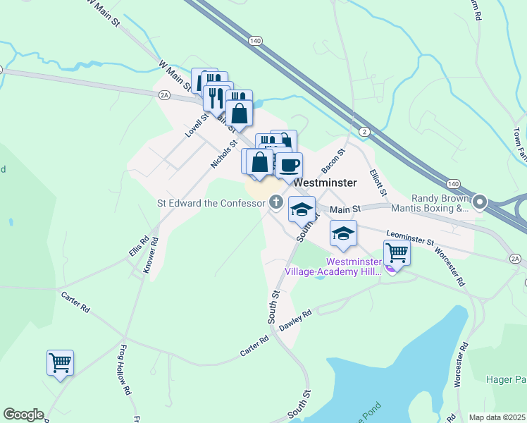 map of restaurants, bars, coffee shops, grocery stores, and more near 13 Church Street in Westminster