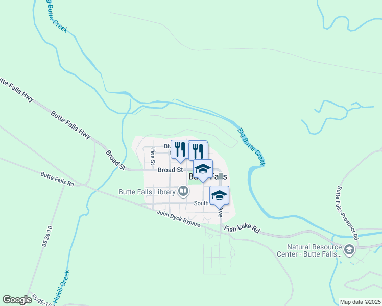 map of restaurants, bars, coffee shops, grocery stores, and more near 430 Fee Street in Butte Falls