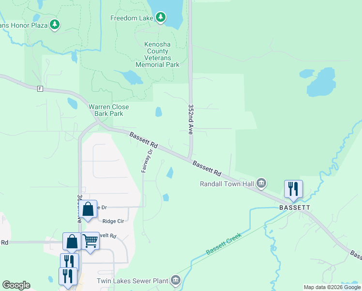 map of restaurants, bars, coffee shops, grocery stores, and more near 8946 352nd Avenue in Burlington