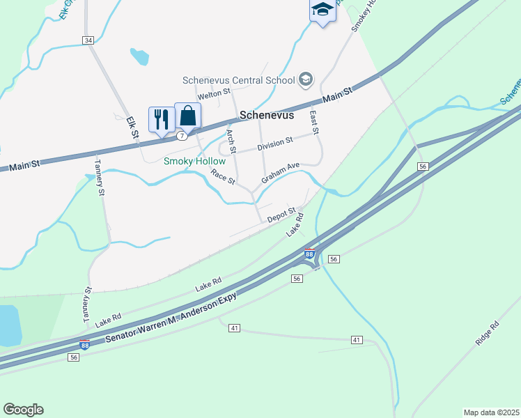 map of restaurants, bars, coffee shops, grocery stores, and more near 52 Race St in Schenevus
