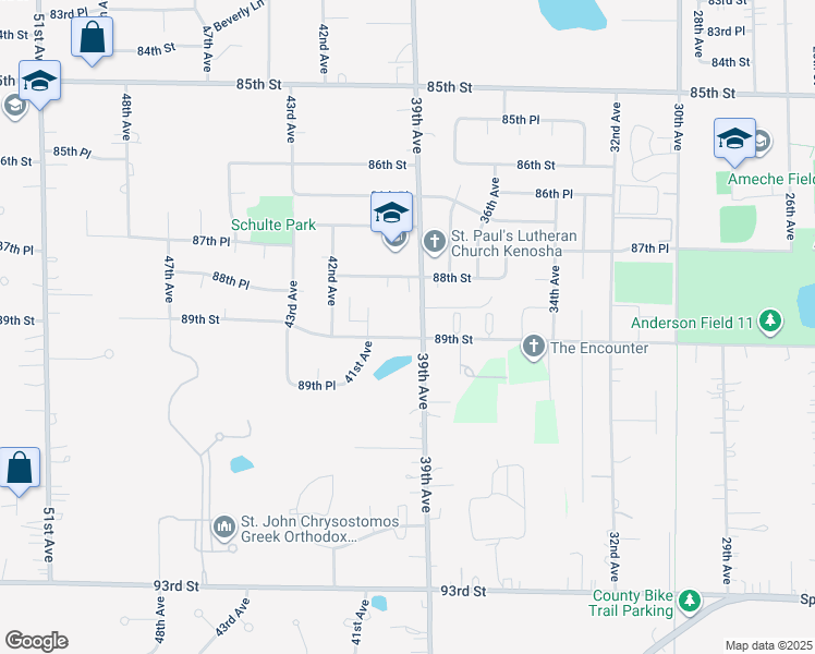 map of restaurants, bars, coffee shops, grocery stores, and more near 8852 39th Avenue in Kenosha