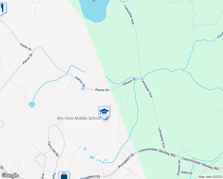 map of restaurants, bars, coffee shops, grocery stores, and more near 53 Pierce Street in Leominster