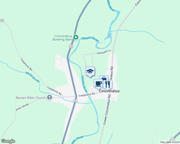 map of restaurants, bars, coffee shops, grocery stores, and more near 5695 Deerpath Lane in Cincinnatus