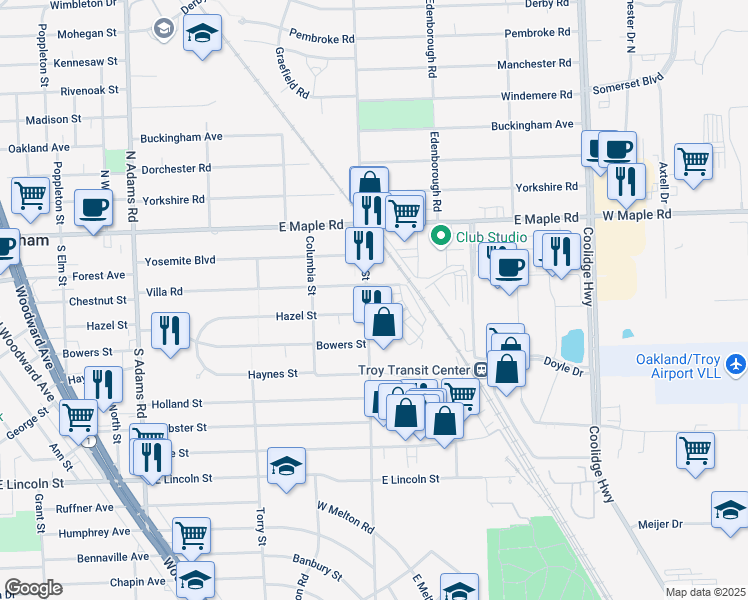 map of restaurants, bars, coffee shops, grocery stores, and more near 1999 Hazel Street in Birmingham