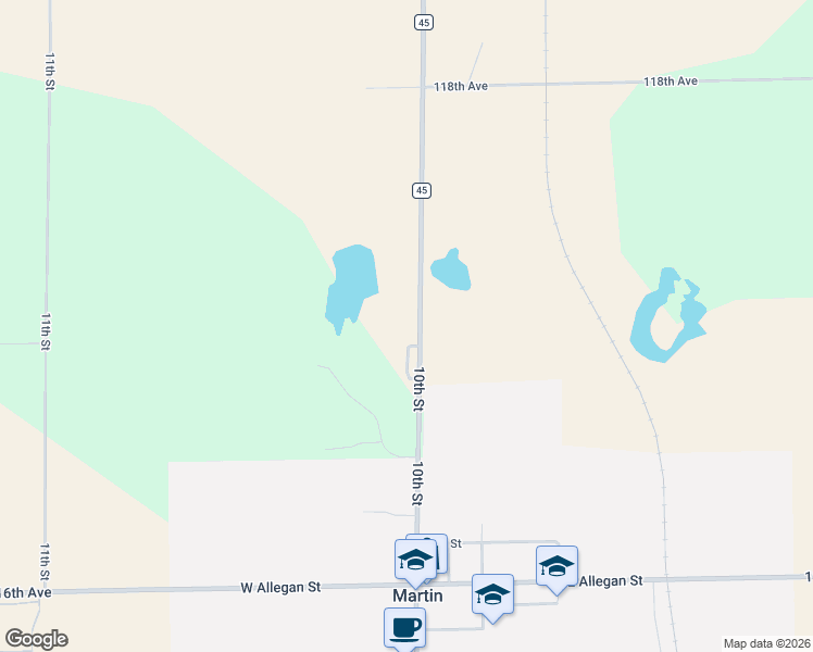 map of restaurants, bars, coffee shops, grocery stores, and more near 1696 10th Street in Martin