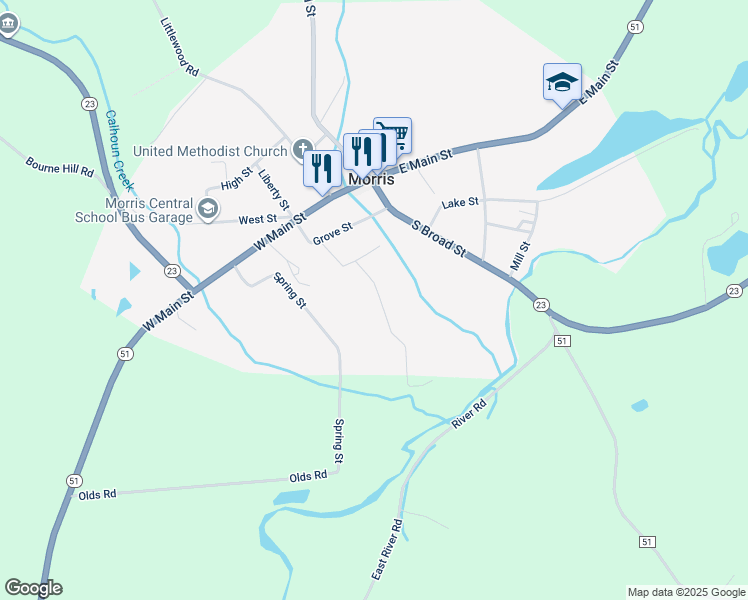 map of restaurants, bars, coffee shops, grocery stores, and more near 22 Meadow Lane in Morris