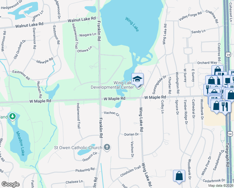 map of restaurants, bars, coffee shops, grocery stores, and more near 4423 West Maple Road in Bloomfield Hills