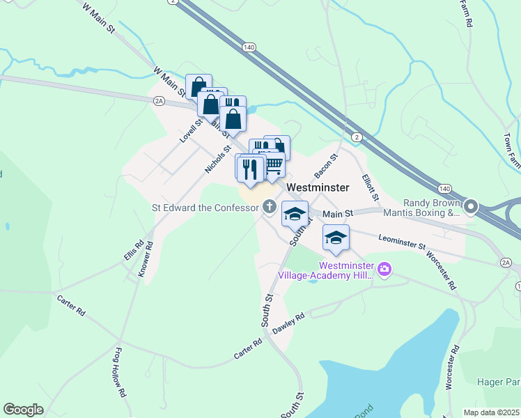 map of restaurants, bars, coffee shops, grocery stores, and more near 13 Church Street in Westminster