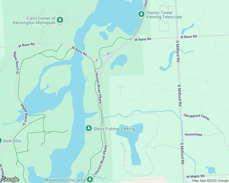 map of restaurants, bars, coffee shops, grocery stores, and more near 1695 Balsam Way in Milford Charter Township