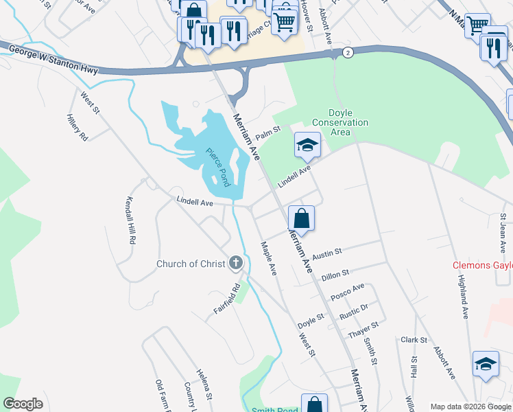 map of restaurants, bars, coffee shops, grocery stores, and more near 121 Maple Avenue in Leominster