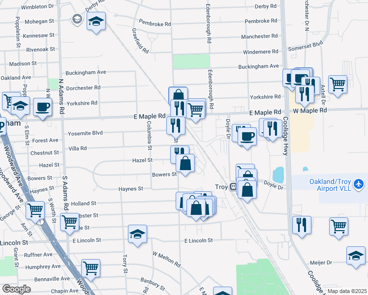 map of restaurants, bars, coffee shops, grocery stores, and more near 2019 Hazel Street in Birmingham