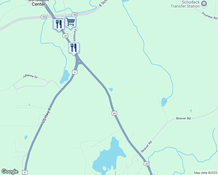 map of restaurants, bars, coffee shops, grocery stores, and more near County Highway 20 in Rensselaer County