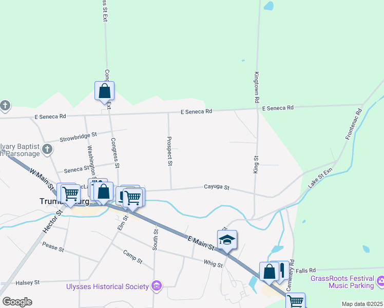 map of restaurants, bars, coffee shops, grocery stores, and more near 12 Prospect St in Trumansburg