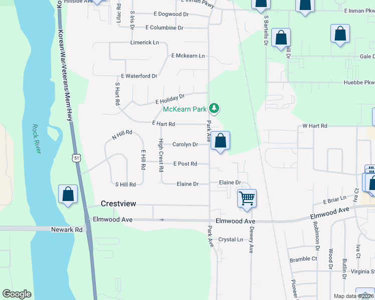 map of restaurants, bars, coffee shops, grocery stores, and more near 865 East Post Road in Beloit