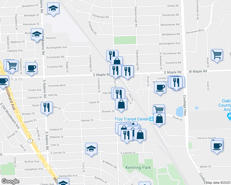 map of restaurants, bars, coffee shops, grocery stores, and more near 325 South Eton Street in Birmingham