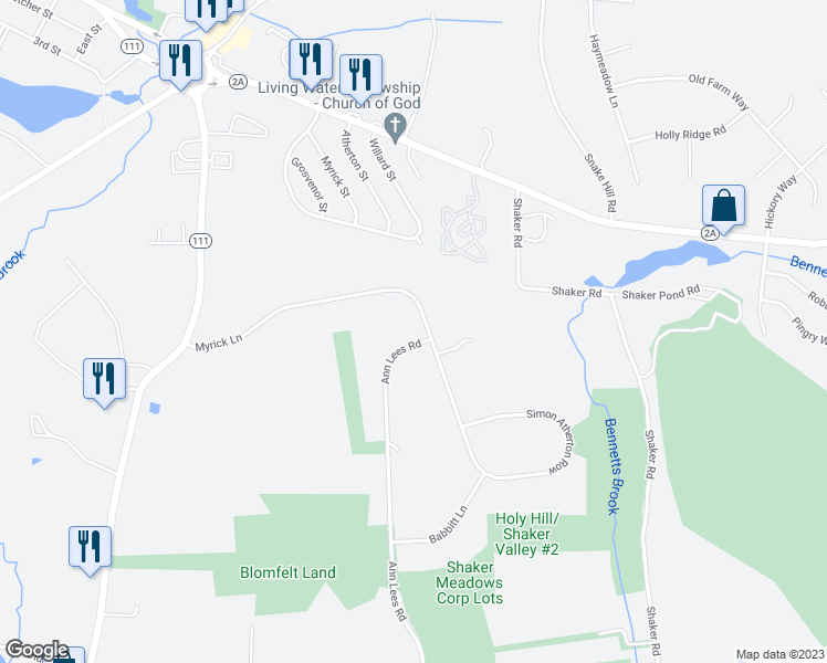 map of restaurants, bars, coffee shops, grocery stores, and more near 55 Myrick Lane in Harvard