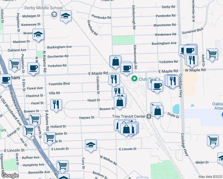 map of restaurants, bars, coffee shops, grocery stores, and more near 1997 Villa Road in Birmingham