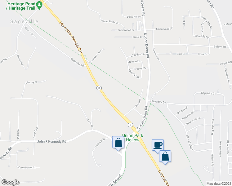 map of restaurants, bars, coffee shops, grocery stores, and more near 16963 Rooster Lane in Dubuque