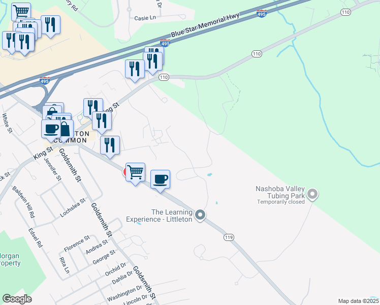map of restaurants, bars, coffee shops, grocery stores, and more near 2 Cataldo Pond Way in Littleton