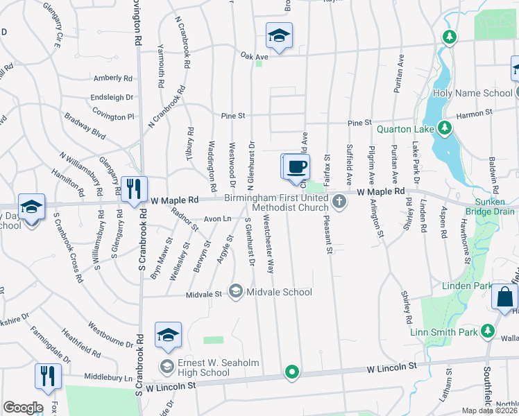 map of restaurants, bars, coffee shops, grocery stores, and more near 120 Westchester Way in Birmingham