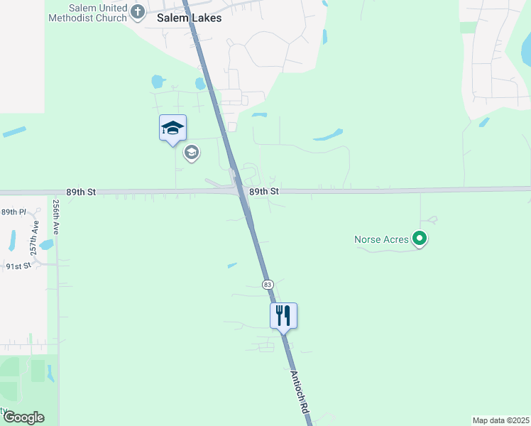 map of restaurants, bars, coffee shops, grocery stores, and more near 24615 89th Street in Salem