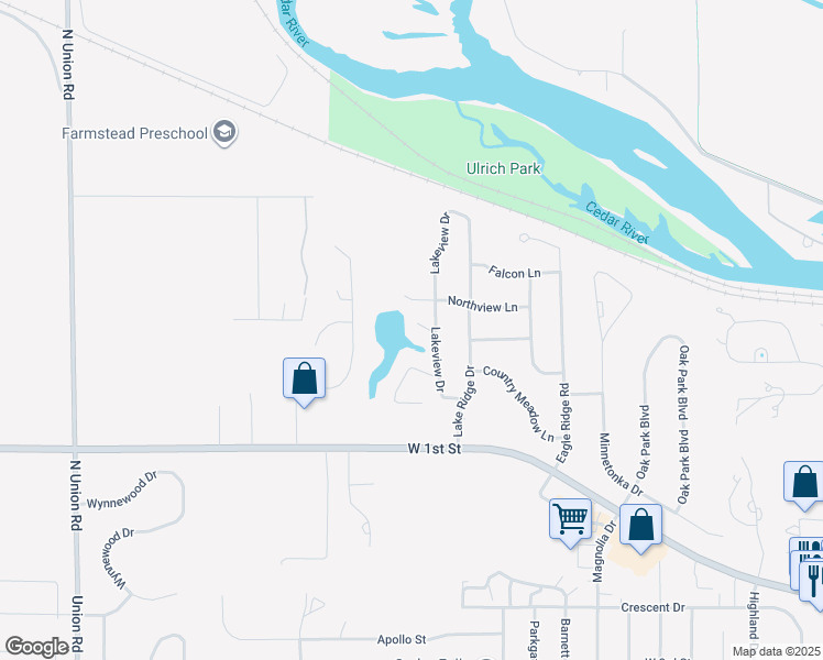map of restaurants, bars, coffee shops, grocery stores, and more near 3008 Alice Avenue in Cedar Falls