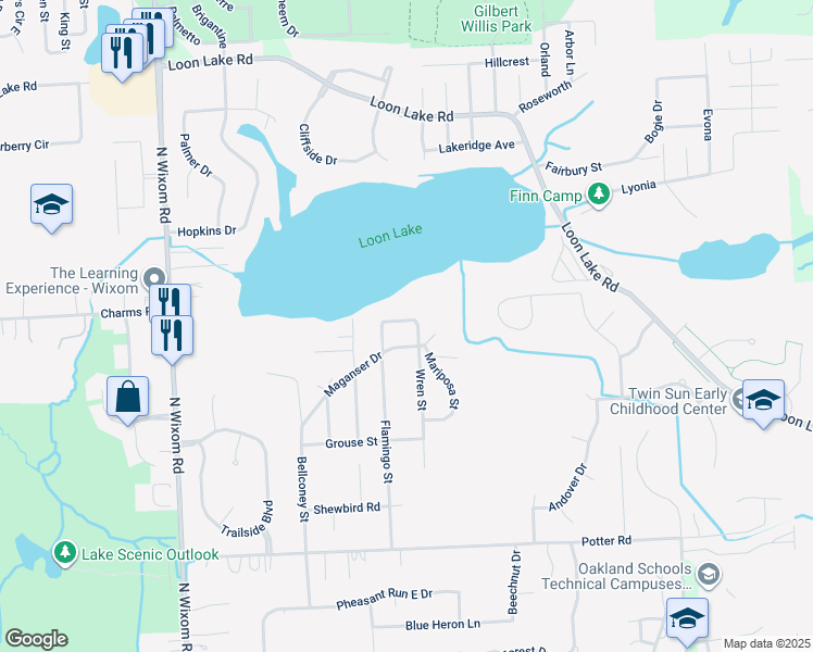 map of restaurants, bars, coffee shops, grocery stores, and more near 2900 Loon Drive in Wixom