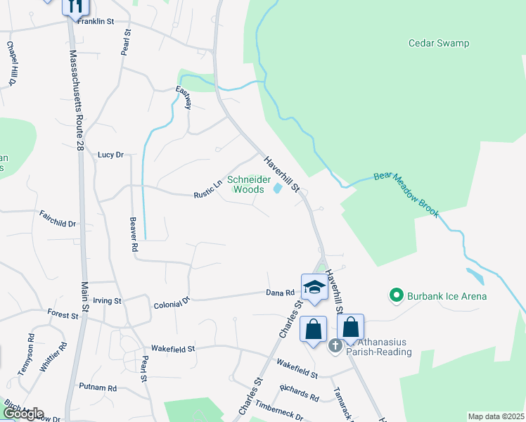 map of restaurants, bars, coffee shops, grocery stores, and more near 56 Grey Coach Lane in Reading