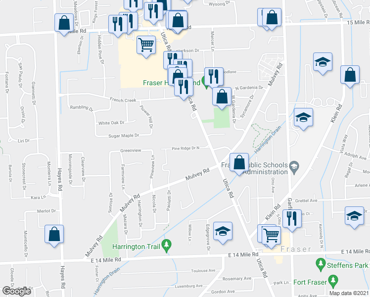 map of restaurants, bars, coffee shops, grocery stores, and more near 16226 Pine Ridge Drive North in Fraser
