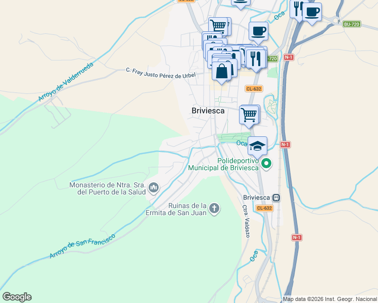 map of restaurants, bars, coffee shops, grocery stores, and more near 0 Camino de San Francisco in Briviesca