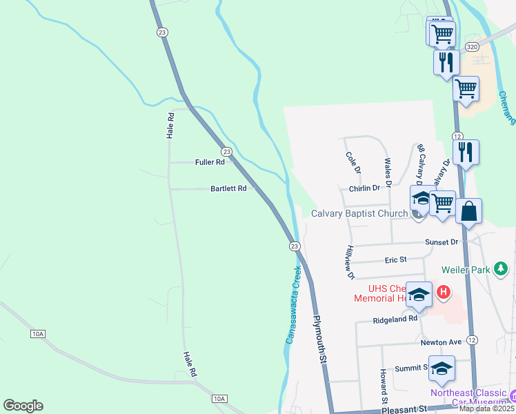 map of restaurants, bars, coffee shops, grocery stores, and more near 3901 New York 23 in Norwich