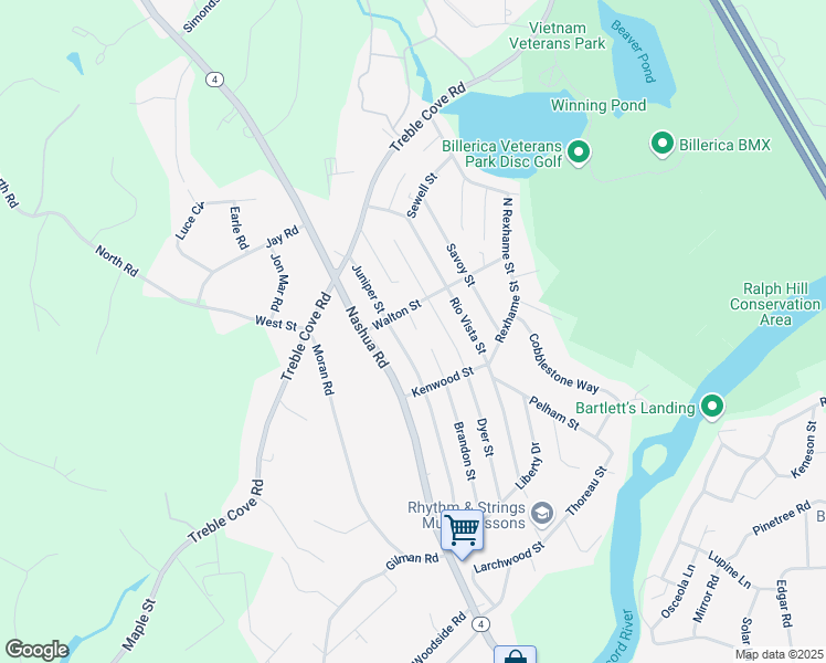 map of restaurants, bars, coffee shops, grocery stores, and more near 19 Brandon Street in Billerica
