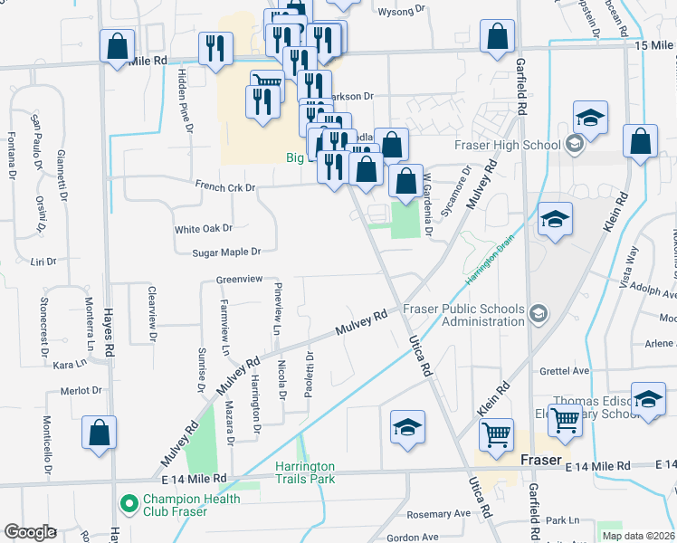 map of restaurants, bars, coffee shops, grocery stores, and more near 16231 Pine Ridge Drive North in Fraser