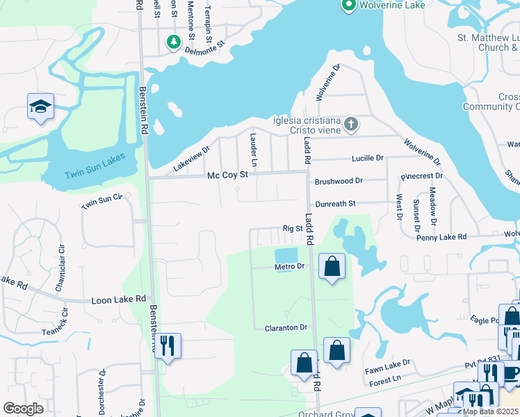 map of restaurants, bars, coffee shops, grocery stores, and more near 1133 Tartan Lane in Commerce Charter Township