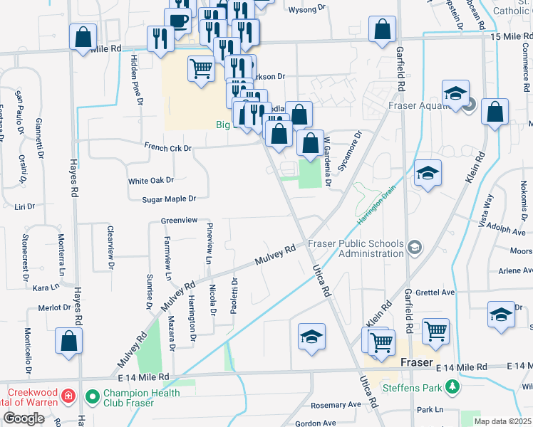 map of restaurants, bars, coffee shops, grocery stores, and more near 16226 Pine Ridge Drive North in Fraser