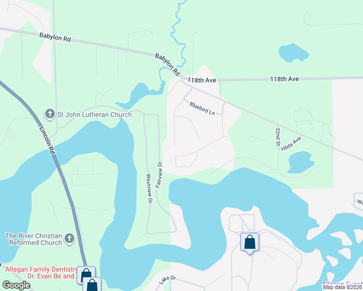 map of restaurants, bars, coffee shops, grocery stores, and more near 1739 River Bend Drive in Allegan