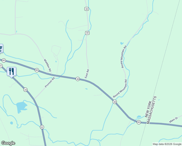 map of restaurants, bars, coffee shops, grocery stores, and more near 14 East Road in Stephentown