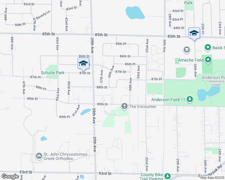 map of restaurants, bars, coffee shops, grocery stores, and more near 3517 88th Street in Kenosha