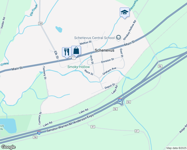 map of restaurants, bars, coffee shops, grocery stores, and more near Race Street in Schenevus