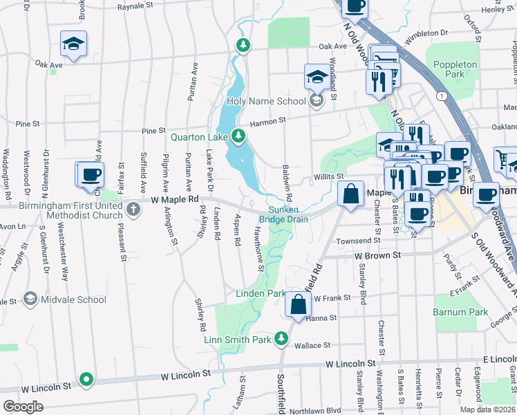 map of restaurants, bars, coffee shops, grocery stores, and more near 1010 Waterfall Court in Birmingham