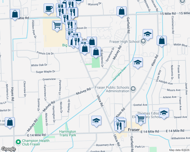 map of restaurants, bars, coffee shops, grocery stores, and more near 16327 Orchard Ln in Fraser