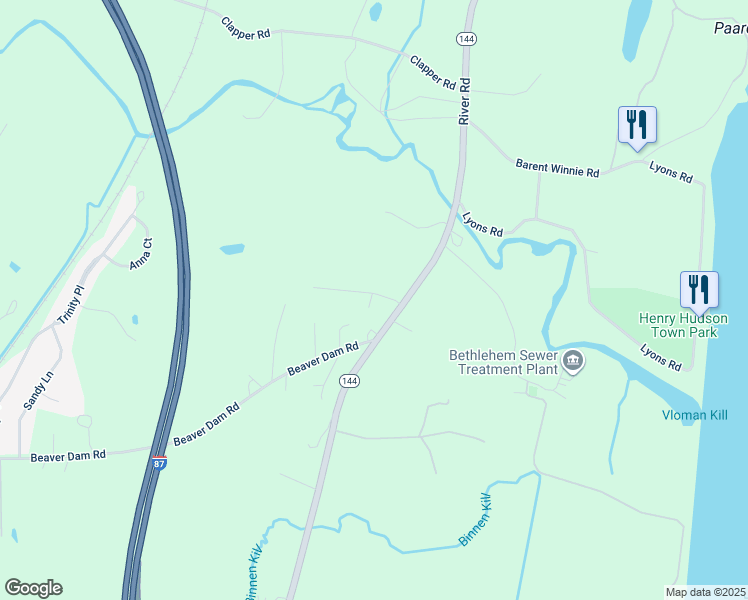 map of restaurants, bars, coffee shops, grocery stores, and more near 14 Parker Road in Selkirk