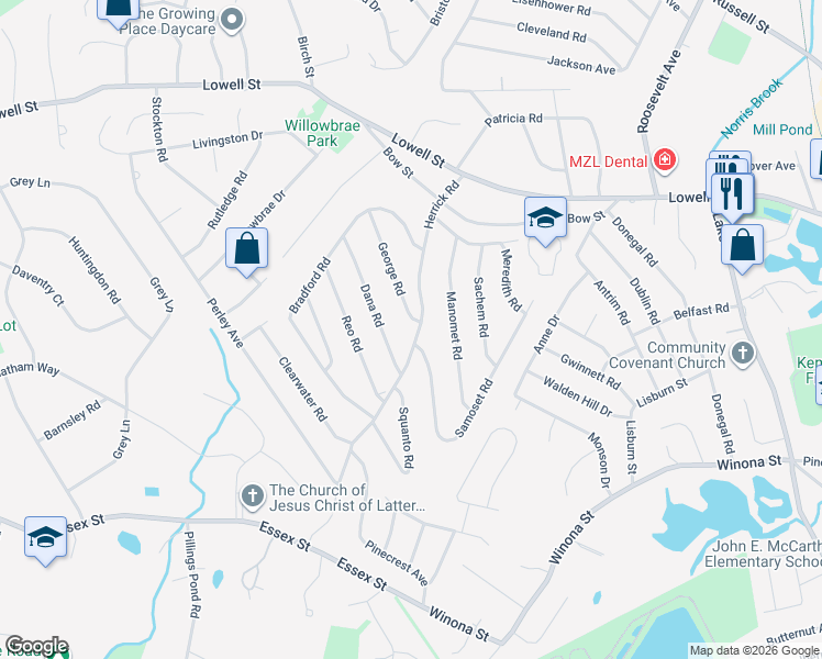 map of restaurants, bars, coffee shops, grocery stores, and more near 15A Herrick Road in Peabody