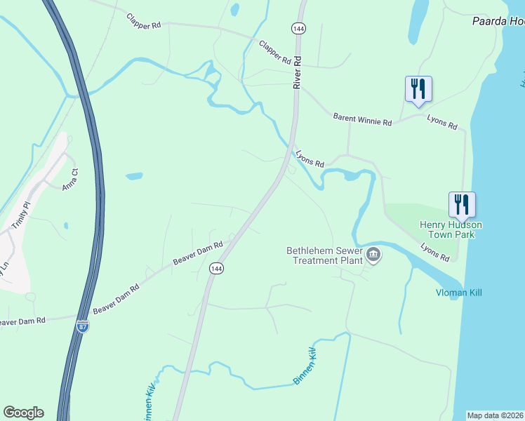 map of restaurants, bars, coffee shops, grocery stores, and more near 1110 River Road in Selkirk