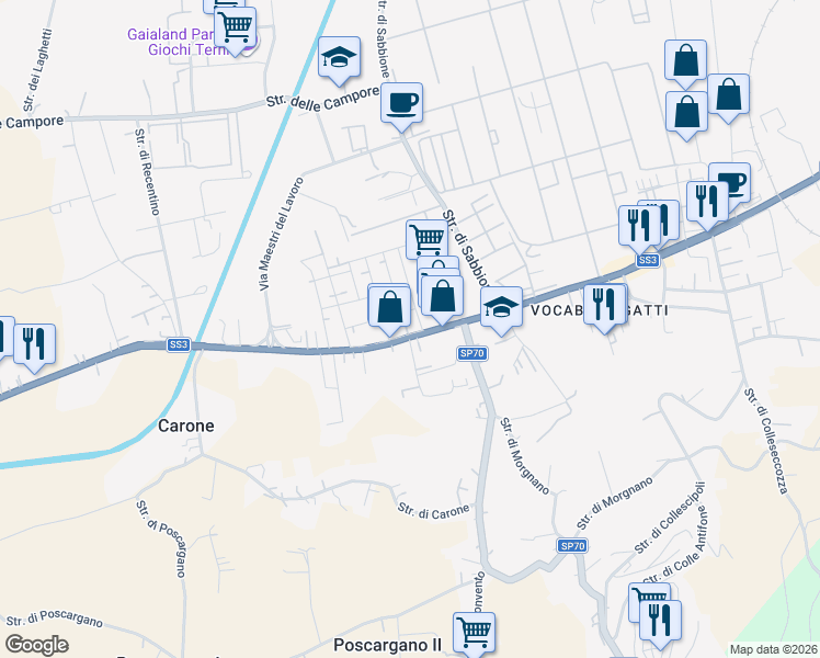 map of restaurants, bars, coffee shops, grocery stores, and more near 115 Via Narni in Terni