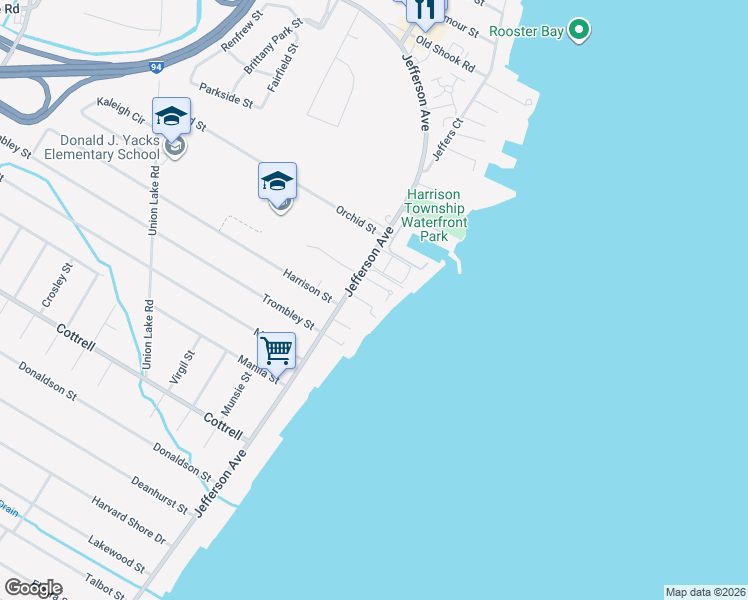 map of restaurants, bars, coffee shops, grocery stores, and more near 34646 Jefferson Avenue in Harrison Township