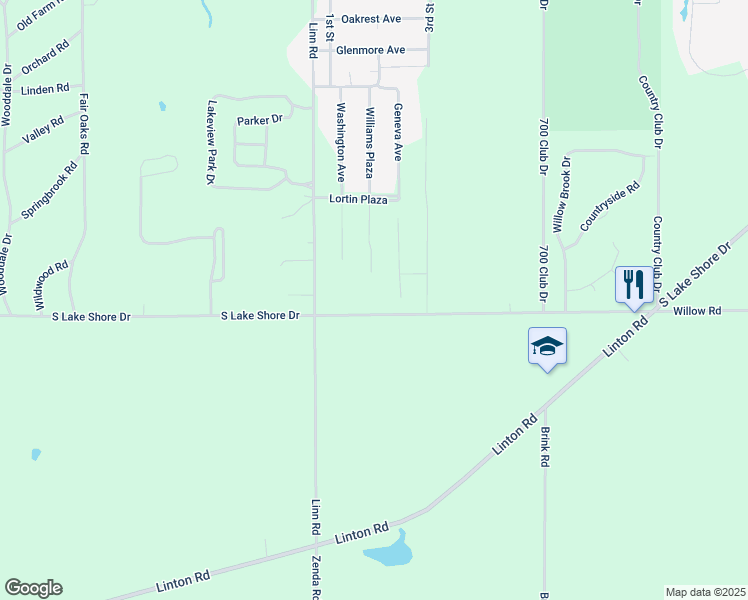 map of restaurants, bars, coffee shops, grocery stores, and more near W3650 South Lake Shore Drive in Lake Geneva